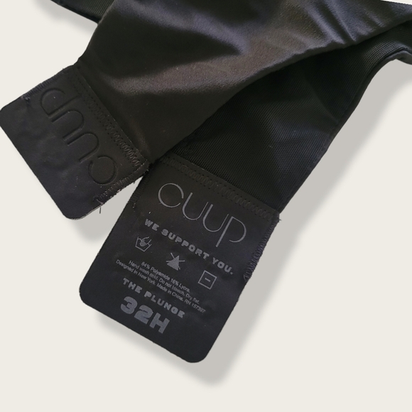 CUUP Bra The Plunge Satin Mesh Black Shine Bra 32H - Picture 13 of 16